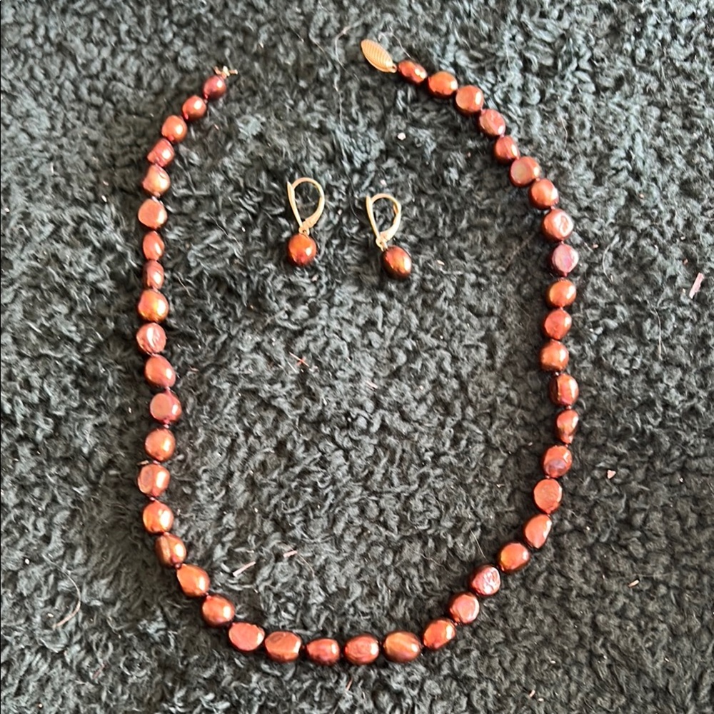 Elegant Chocolate Freshwater Pearl Necklace and Earring Set